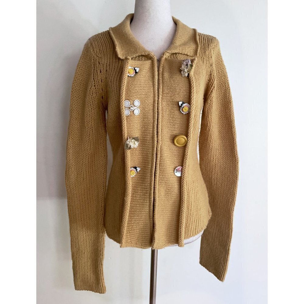 Vintage Anthropologie Moth  Forever Garden Floral Buttons Wool Knit Cardigan S‌‍